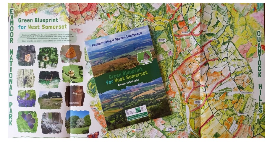 A paper copy of a map showing the land between Exmoor and the Quantocks and what wildlife corridors there...and could be.
